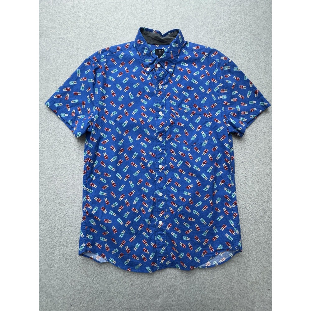J Crew Shirt Mens Medium Blue Popsicle Print Short Sleeve Button Down Summer Fun